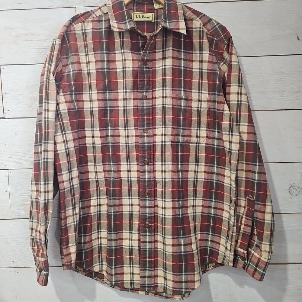 L L Bean Scotch Plaid Flannel Shirt Traditional Fit  Men Size M
